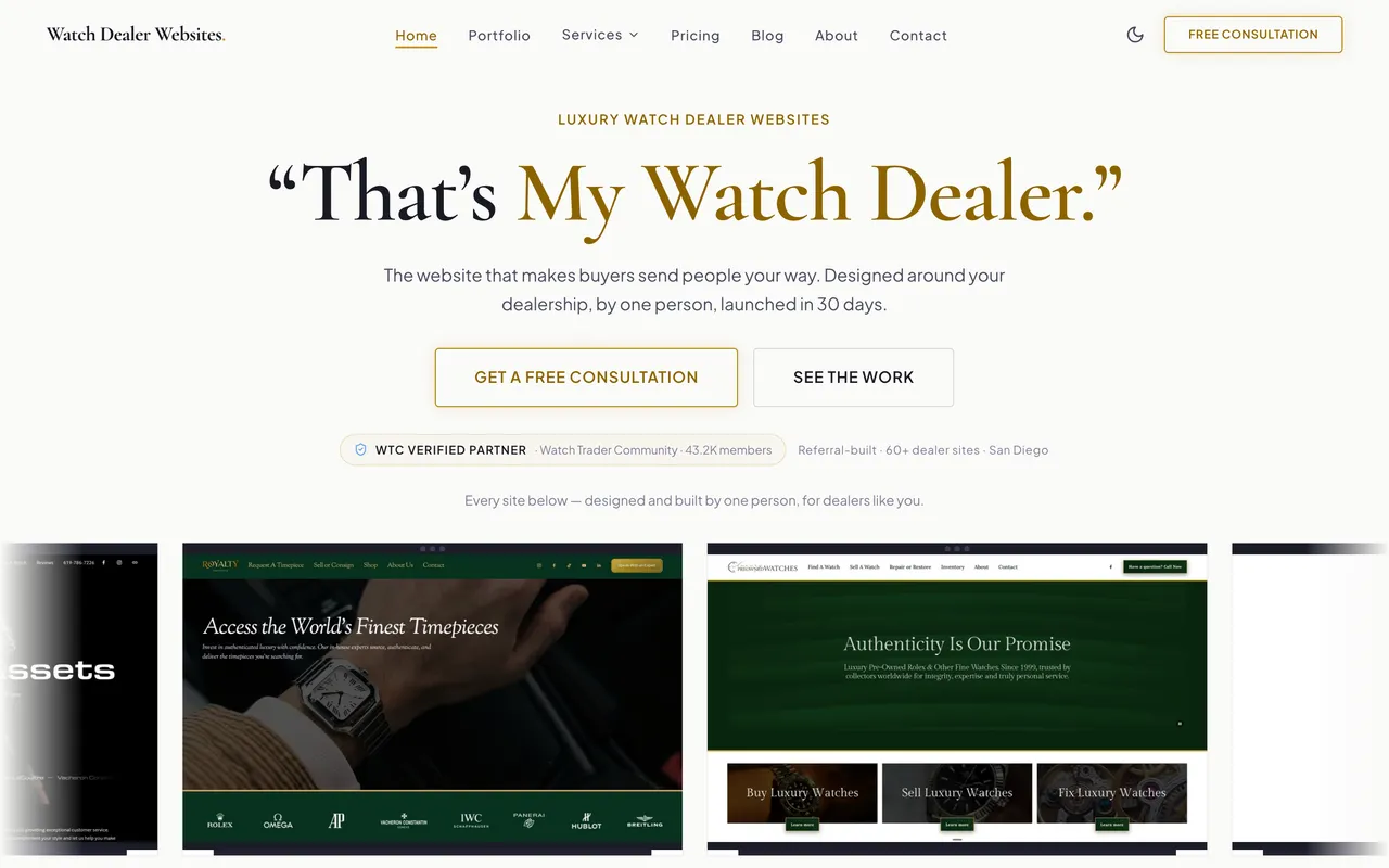 WatchDealerWebsites.com — website screenshot
